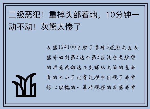 二级恶犯！重摔头部着地，10分钟一动不动！灰熊太惨了